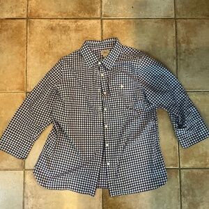 LL Bean Blue Gingham Button-down 3/4 sleeves L - Classic!